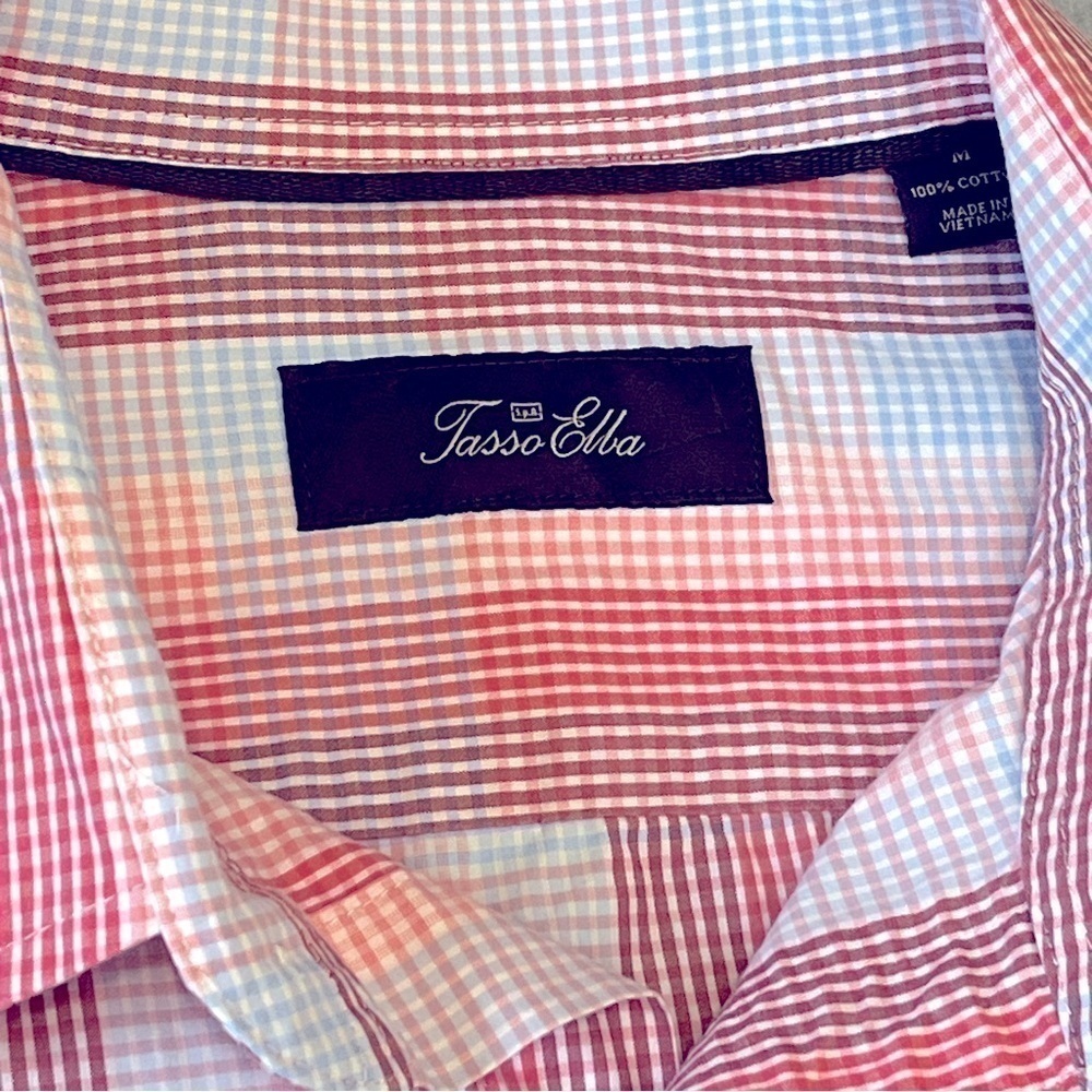 Tasso Elba Men’s Plaid Button Down Shirt. Pink and Blue. Size M #1136 - Picture 5 of 5